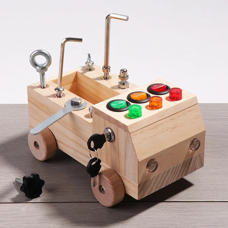 Wooden LED Switch and Screws Busy Vehicle