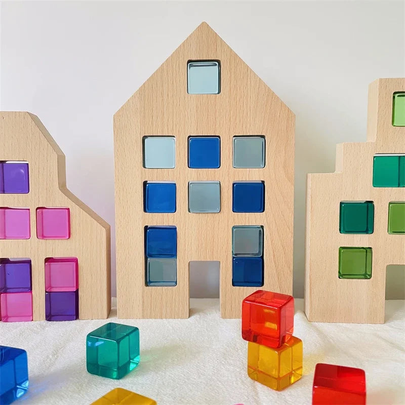 Montessori Dutch Wood Houses Cubes Blocks