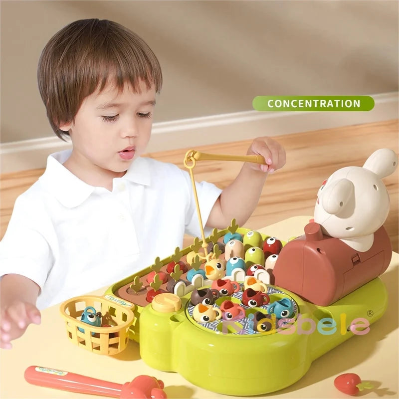 3-in-1 Fishing, Pull Carrot and Hit-a-Mole Montessori Toy
