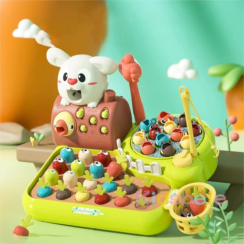 3-in-1 Fishing, Pull Carrot and Hit-a-Mole Montessori Toy