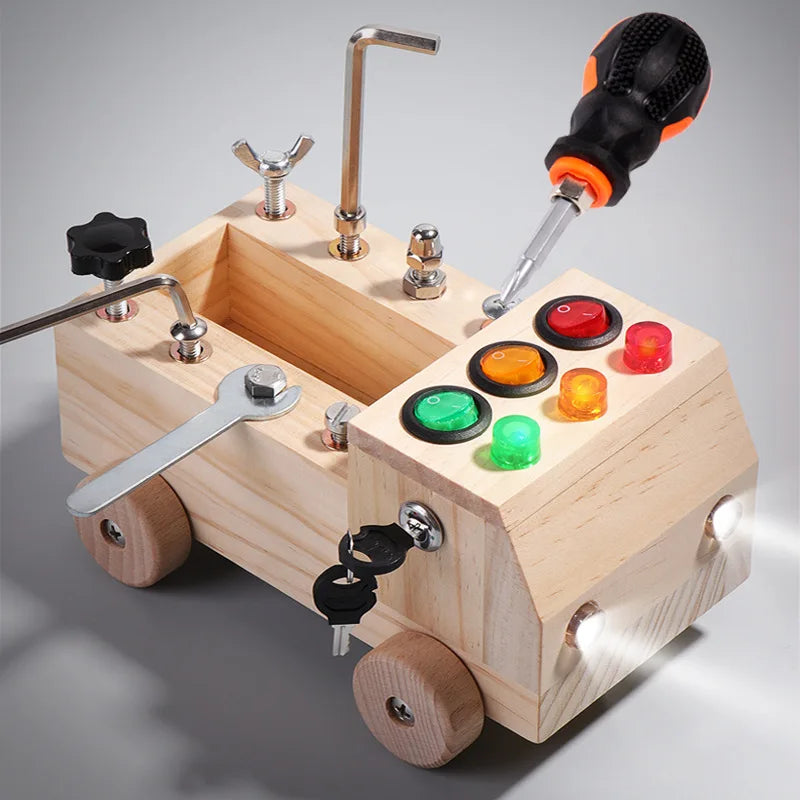 Wooden LED Switch and Screws Busy Vehicle