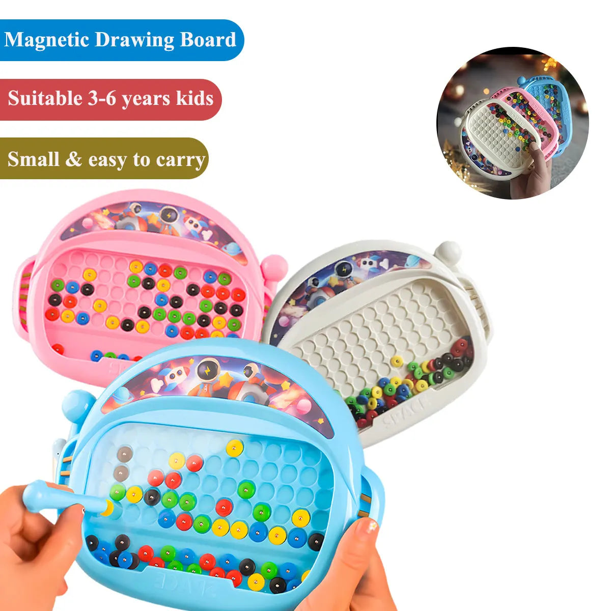Magnetic Doodle Board with Pen & Beads