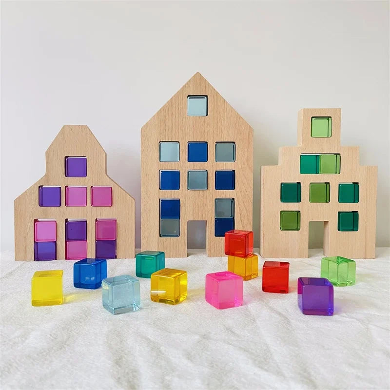 Montessori Dutch Wood Houses Cubes Blocks