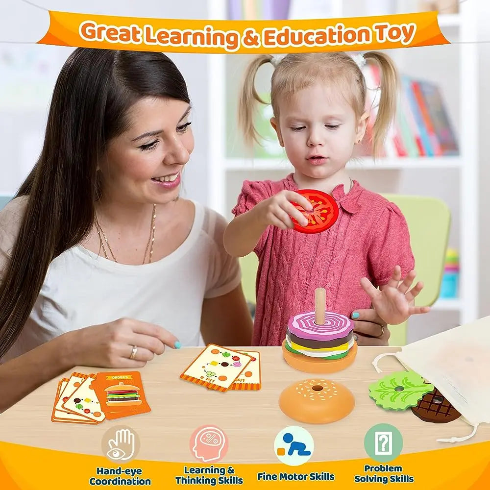 Montessori Wooden Burger Stacking Toy
