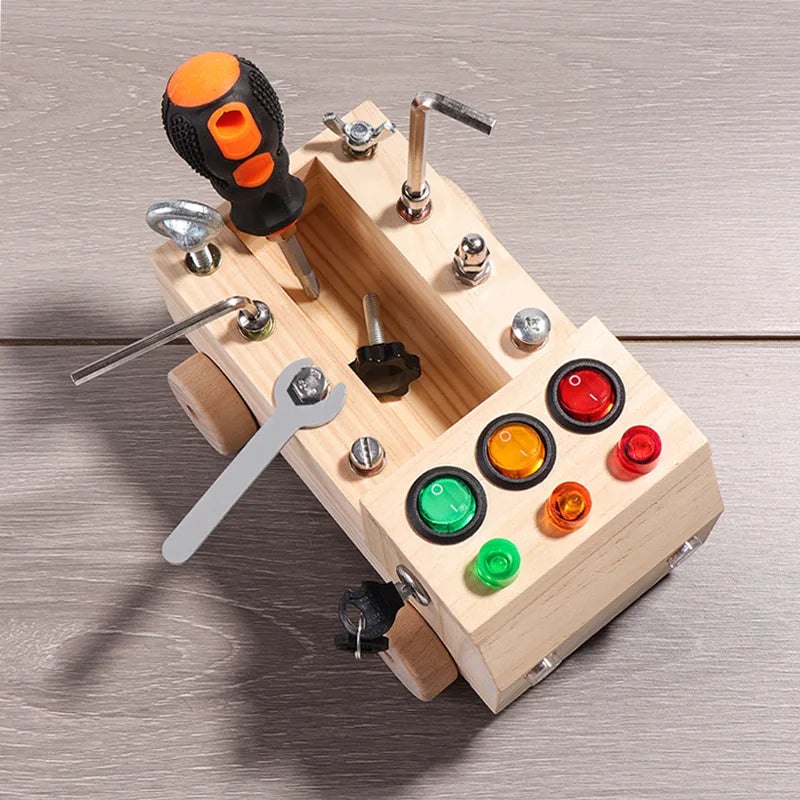 Wooden LED Switch and Screws Busy Vehicle