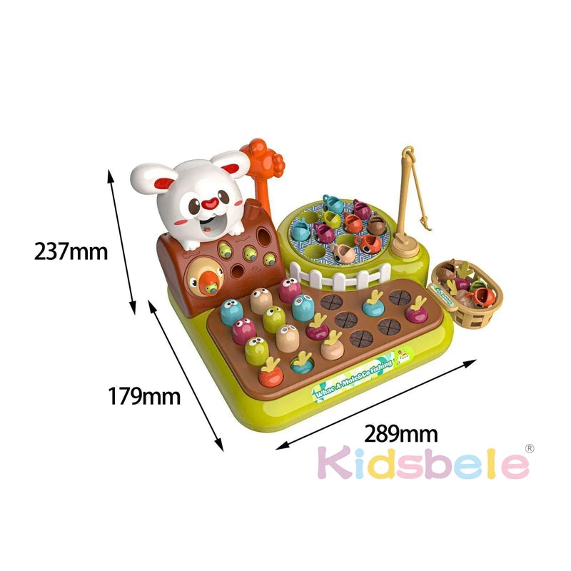 3-in-1 Fishing, Pull Carrot and Hit-a-Mole Montessori Toy