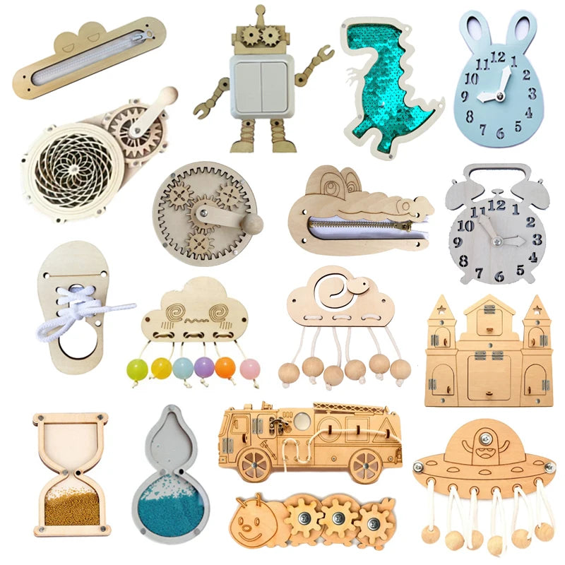 Variety of Montessori Busy Board Activity Tools