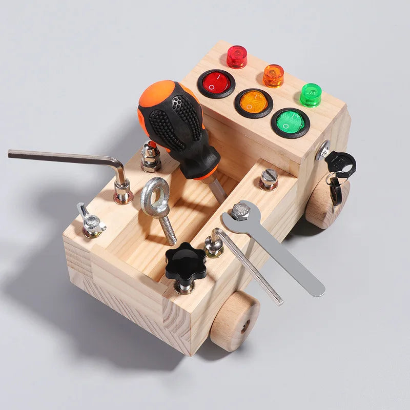 Wooden LED Switch and Screws Busy Vehicle