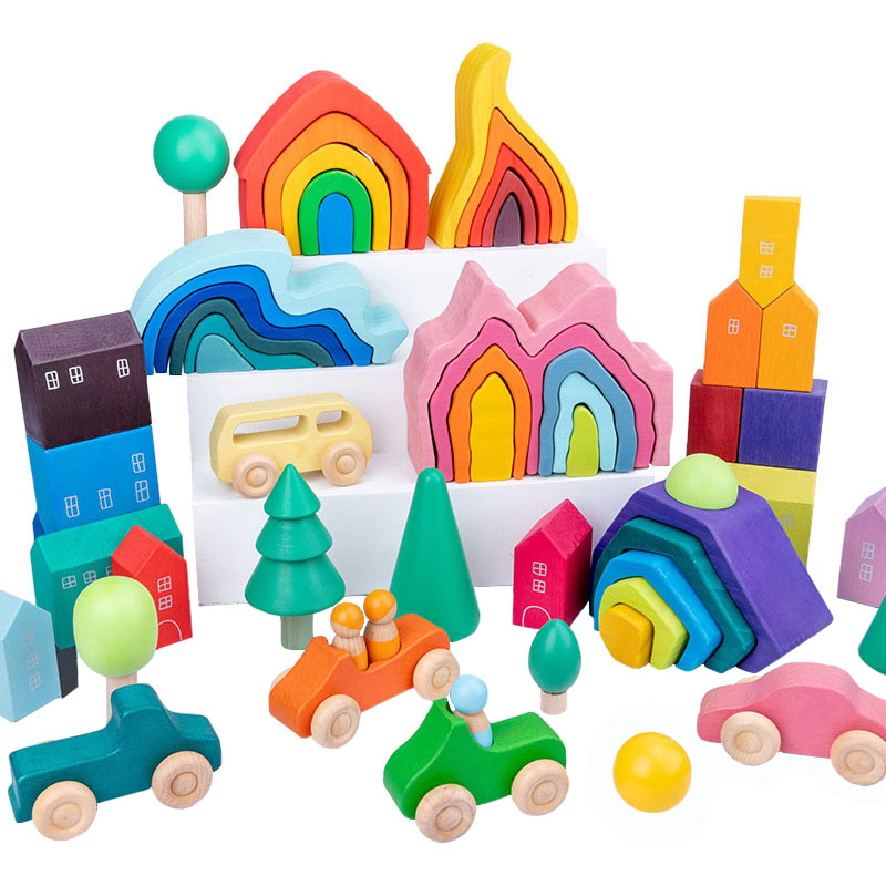 Rainbow Montessori Blocks Wooden Toys - Little Smart Minds Little Smart Minds Little Smart Minds